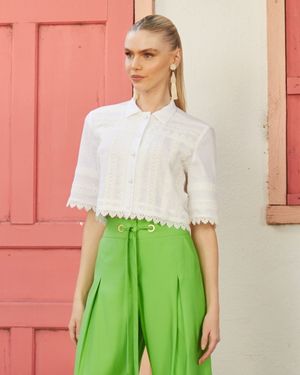 Camisa Cropped de Cambraia de Linho