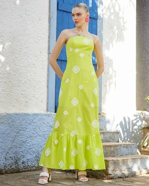 Vestido Longo de Algodão Trabalhado