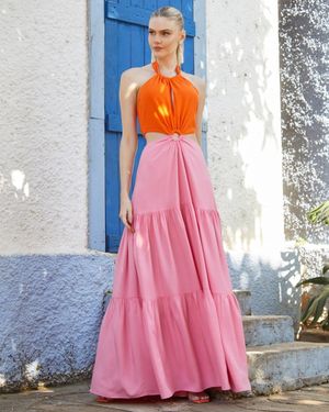Vestido Longo Fluido Bicolor