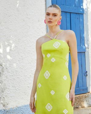 Vestido Longo de Algodão Trabalhado