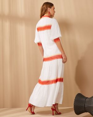 Vestido Chemise Longo de Linho com Entremeios