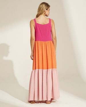 Vestido Longo Poá Bloco de Cores