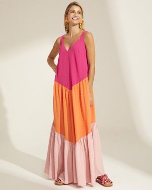 Vestido Longo Poá Bloco de Cores