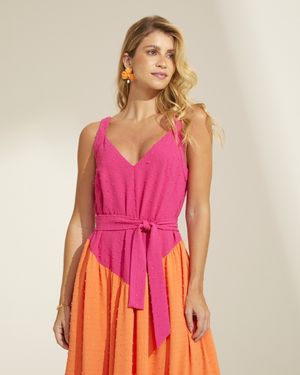 Vestido Longo Poá Bloco de Cores
