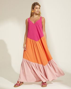 Vestido Longo Poá Bloco de Cores