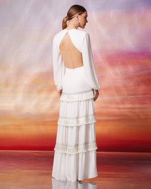 Vestido Longo com Franjas Metalizadas