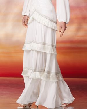 Vestido Longo com Franjas Metalizadas