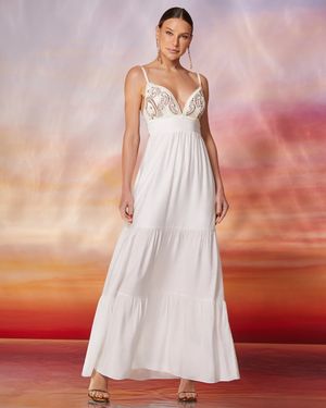 Vestido Longo com Bordado no Busto