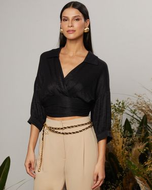 Blusa de Manga 3/4 com Decote V