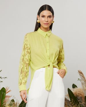 Camisa Mix de Tecidos com Amarração