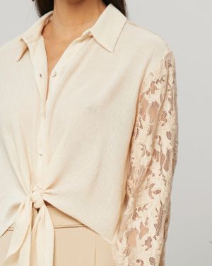 Camisa Mix de Tecidos com Amarração