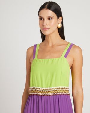 Vestido Longo Bicolor com Renda Rústica