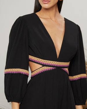 Vestido Longo com Mangas Bufantes
