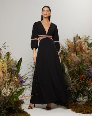 Vestido Longo com Mangas Bufantes