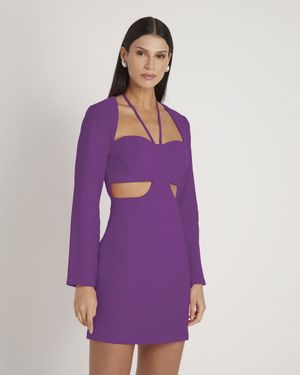 Vestido Curto com Mangas Longas e Recortes