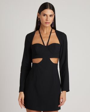 Vestido Curto com Mangas Longas e Recortes
