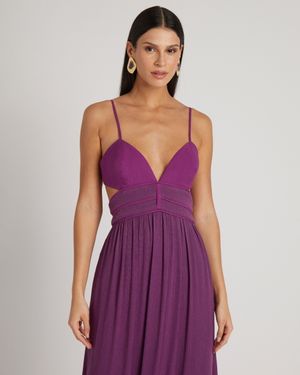 Vestido Longo Mix de Tecidos com Recorte
