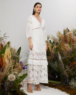 Vestido Longo Mix de Tecidos e Aviamentos