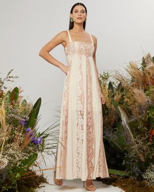 Vestido Longo Mix de Rendas e Chiffon