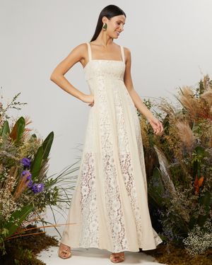 Vestido Longo Mix de Rendas e Chiffon