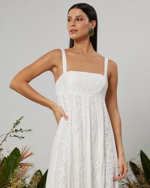 Vestido Longo Mix de Rendas e Chiffon