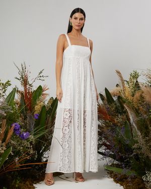 Vestido Longo Mix de Rendas e Chiffon