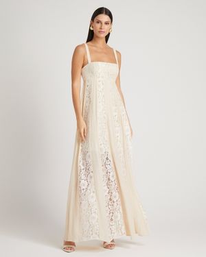 Vestido Longo Mix de Rendas e Chiffon