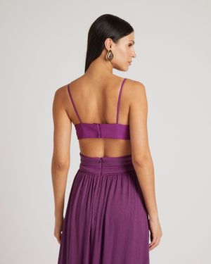 Vestido Longo Mix de Tecidos com Recorte