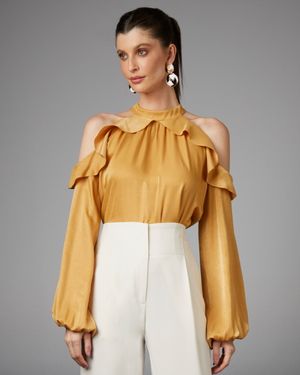 Blusa Fluida com Recorte Ombro