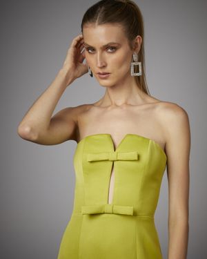 Vestido Midi sem Alças e com Laços