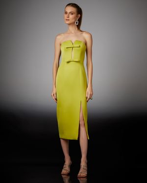 Vestido Midi sem Alças e com Laços