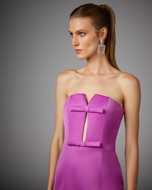 Vestido Midi sem Alças e com Laços