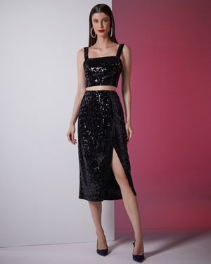 Conjunto Top e Saia Midi com Pregueado