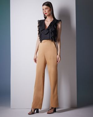 Calça Reta Detalhe no Cós