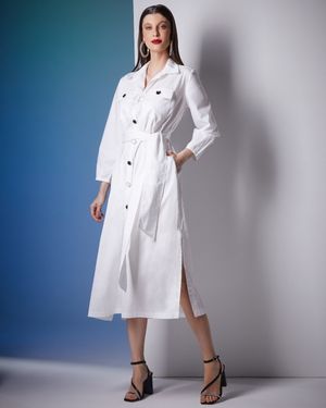 Vestido Midi Chemise com Bolso e Fenda Lateral