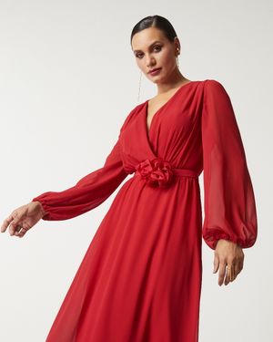 Vestido de Festa Longo decote V Manga Longa