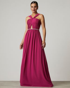 Vestido de Festa Longo com Vazado Frente