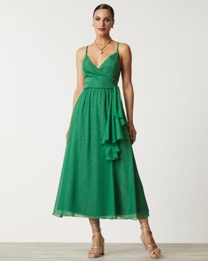 Vestido de Festa Midi com decote V e Fenda