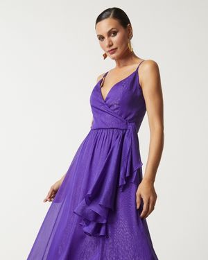 Vestido de Festa Midi com decote V e Fenda