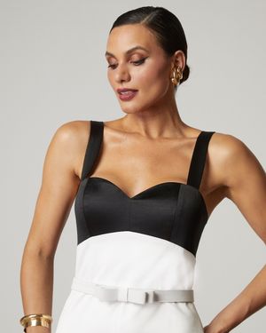 Vestido de Festa Midi P&B com Fenda Frontal