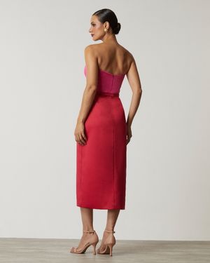 Vestido de Festa Midi sem Alças Bicolor