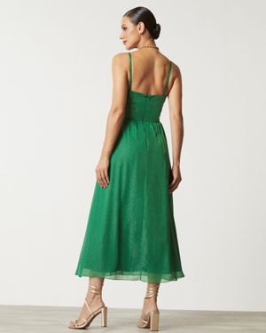 Vestido de Festa Midi com decote V e Fenda