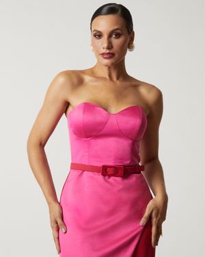 Vestido de Festa Midi sem Alças Bicolor