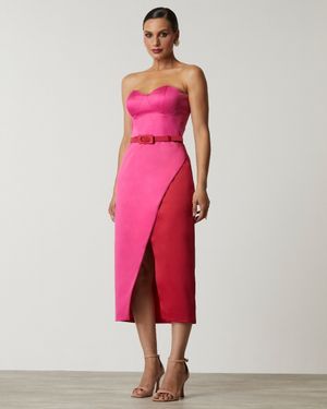 Vestido de Festa Midi sem Alças Bicolor