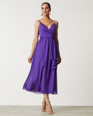 Vestido de Festa Midi com decote V e Fenda