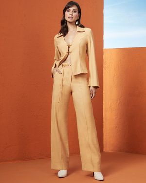Conjunto Blusa e Calça Reta com Nervuras