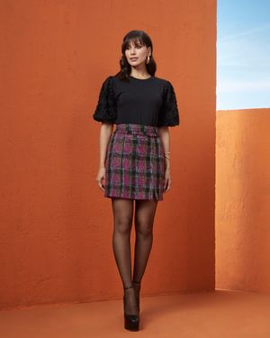 Saia Mini com Fenda de Tweed