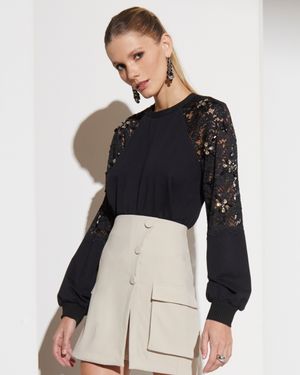 Blusa Manga Longa Raglan Rendada