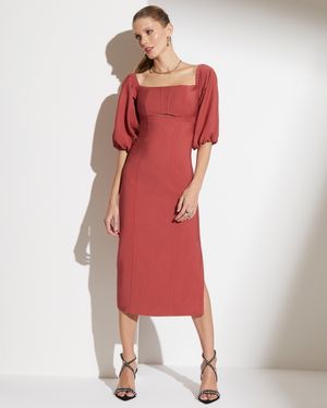 Vestido Midi Manga Puff