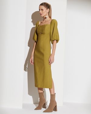 Vestido Midi Manga Puff